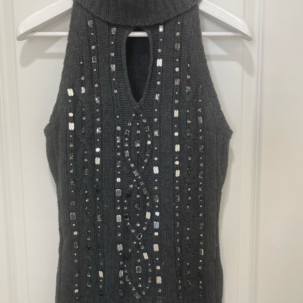 Cache Charcoal Sleeveless Sweater with Metallic Details
